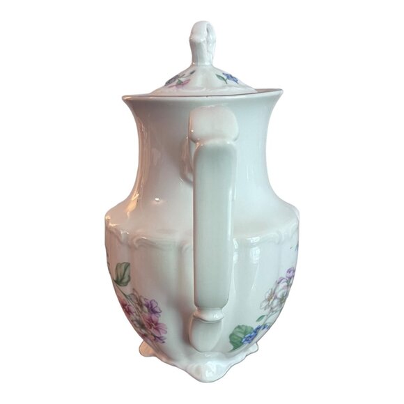 Walbrzych Poland Teapot White Pink Blue Flowers Vines Ribbed - Picture 2 of 9